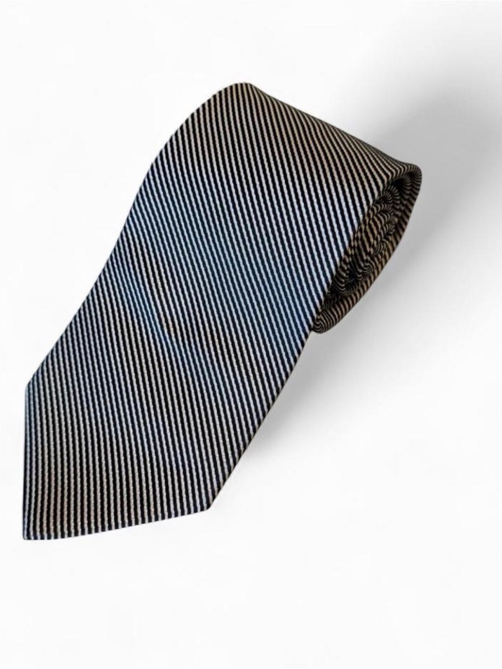 Brooks Brothers 100% Silk Black and White Diagonal Striped Textured Tie USA Made